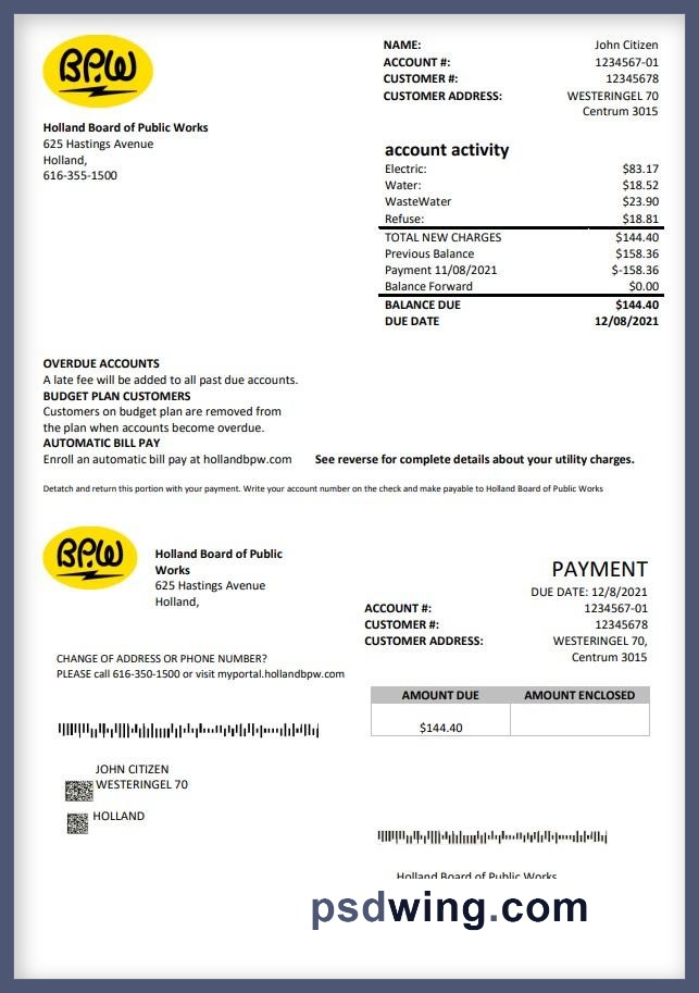 Netherlands BPW Utility Bill